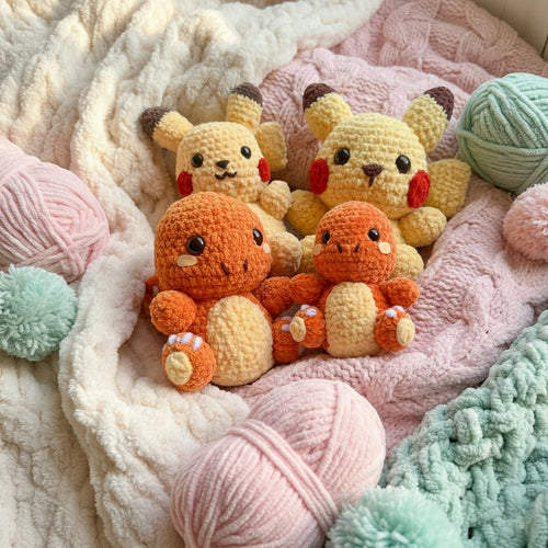 4in1 Pokémon-Inspired Amigurumi Crochet Pattern Bundle - PDF Download - Pikachu, Charmander, Squirtle & Bulbasaur