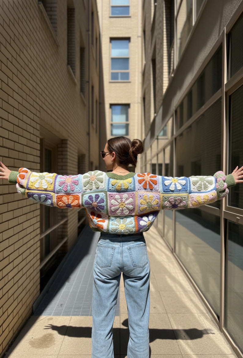 Retro Daisy Granny Square Cardigan Pattern PDF Download