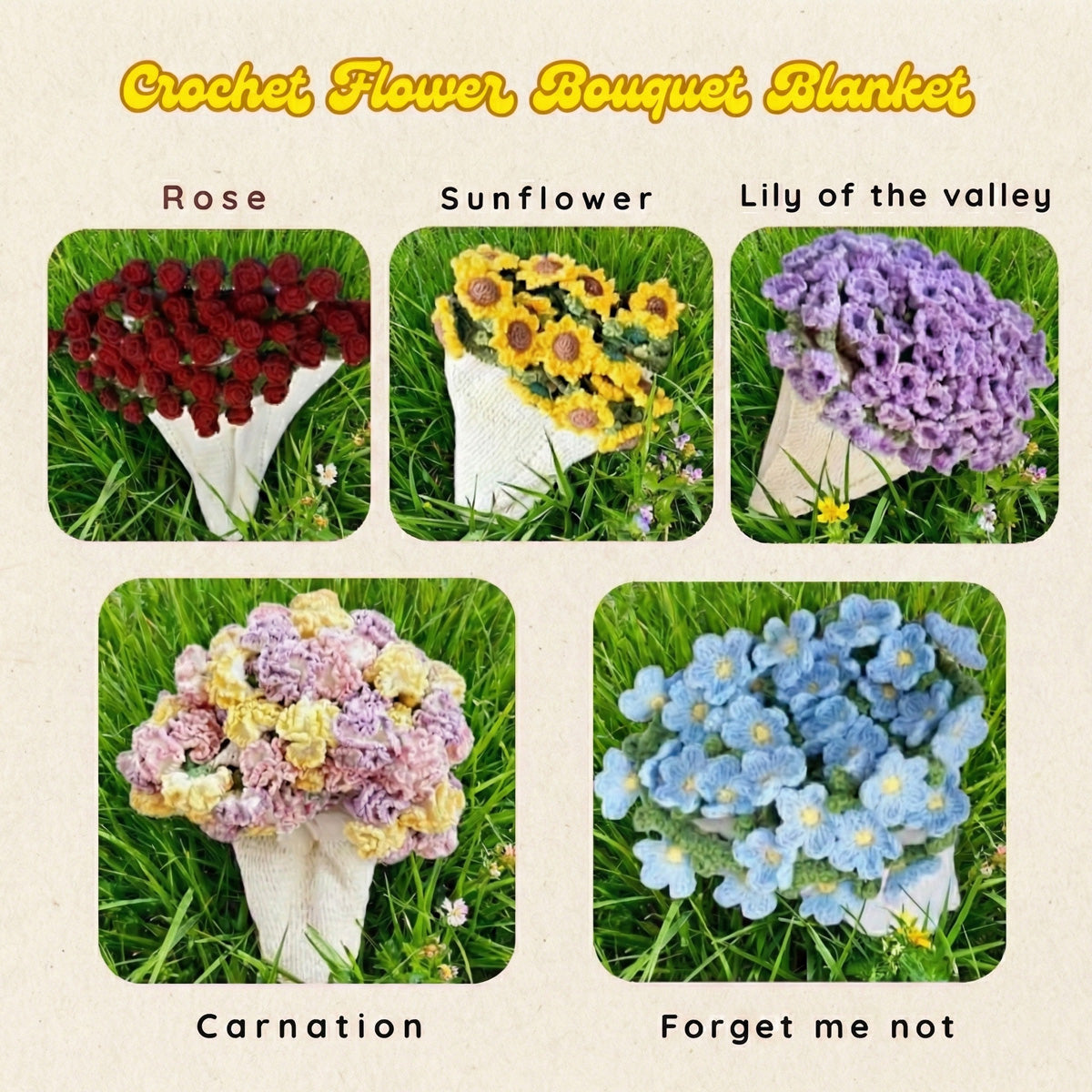 5-in-1 Bouquet Blanket Crochet Patterns PDF Download – Floral