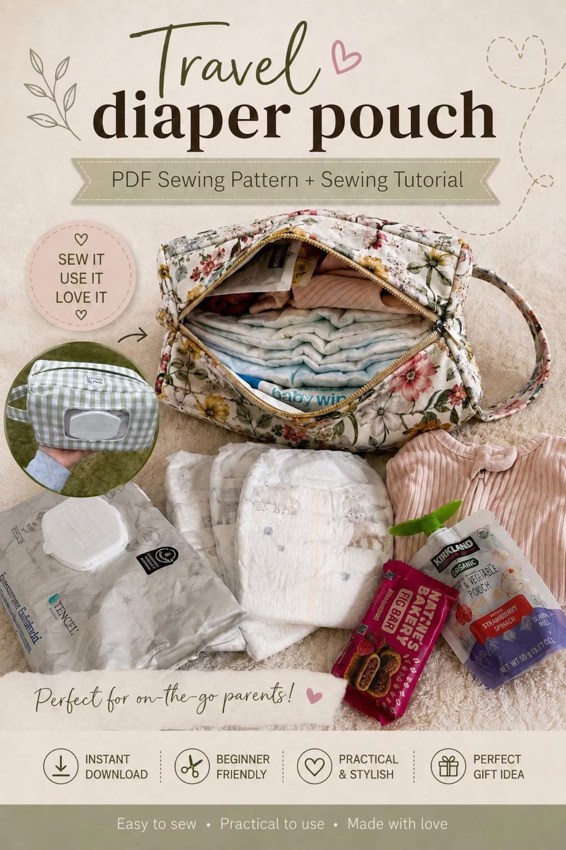 Travel Diaper Pouch Pattern PDF Download