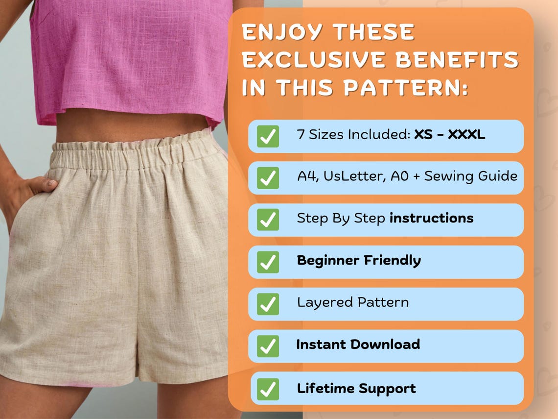 Women’s Shorts Sewing Pattern (PDF Download) – Beginner XS–3XL