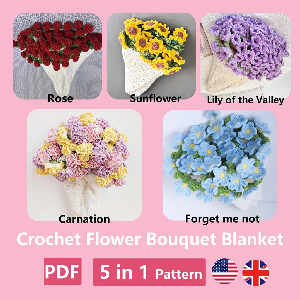 5-in-1 Bouquet Blanket Crochet Patterns PDF Download – Floral