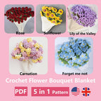 5-in-1 Bouquet Blanket Crochet Patterns PDF Download – Floral