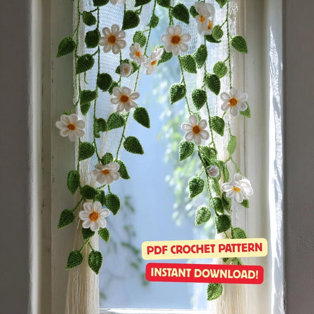 Daisy Garland Crochet Pattern | Boho Flower Curtain (PDF Pattern)