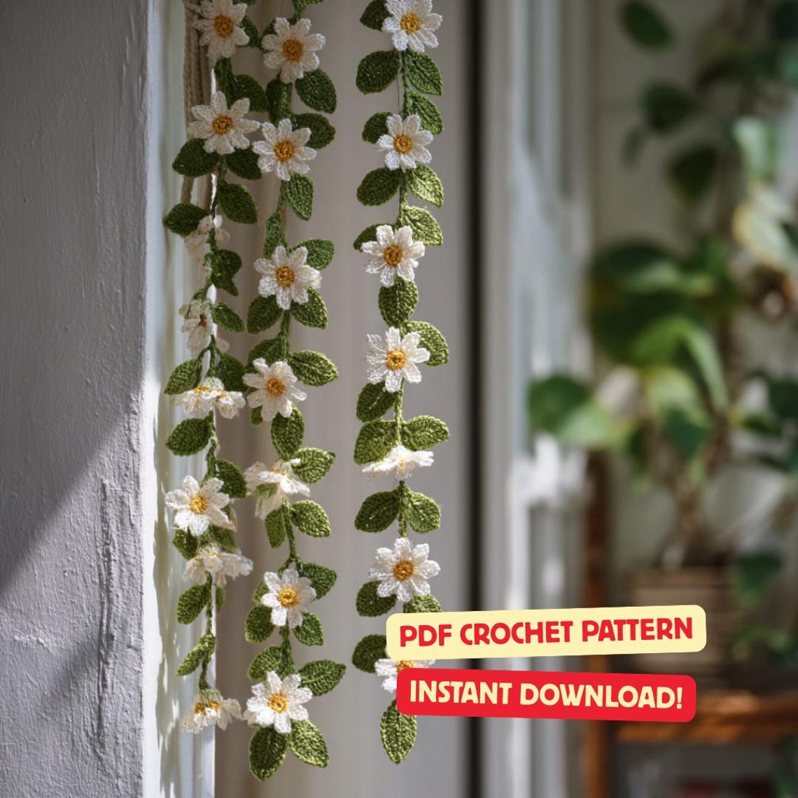 Daisy Garland Crochet Pattern | Boho Flower Curtain (PDF Pattern)