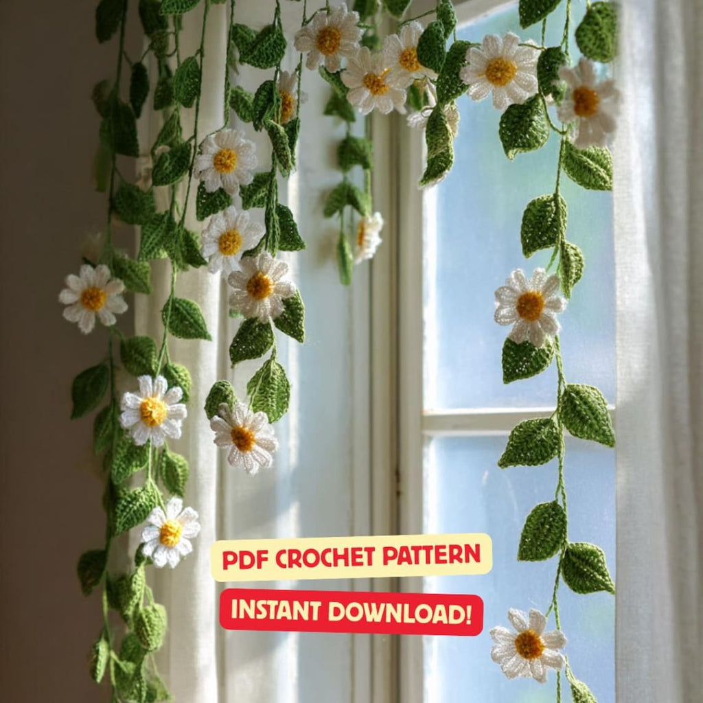 Daisy Garland Crochet Pattern | Boho Flower Curtain (PDF Pattern)
