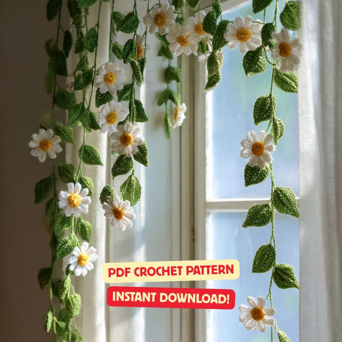 Daisy Garland Crochet Pattern | Boho Flower Curtain (PDF Pattern)