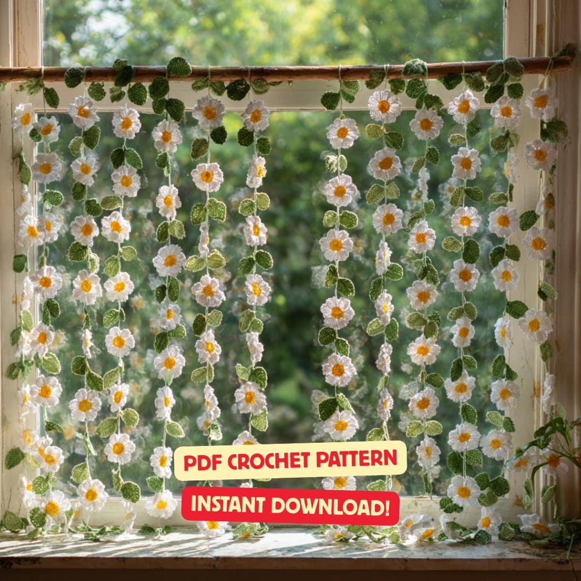 Daisy Garland Crochet Pattern | Boho Flower Curtain (PDF Pattern)