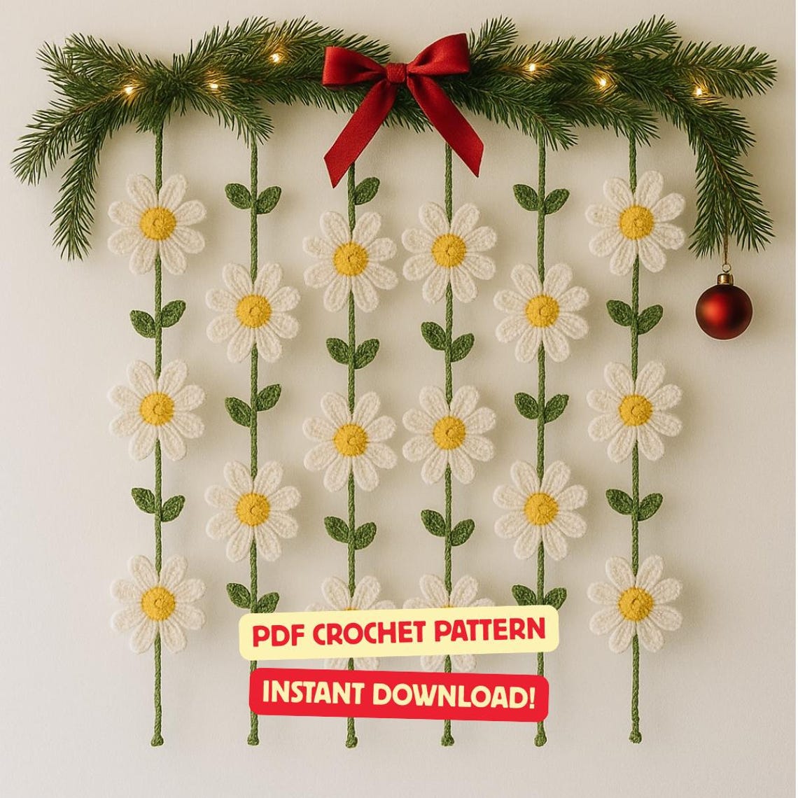 Daisy Garland Crochet Pattern | Boho Flower Curtain (PDF Pattern)