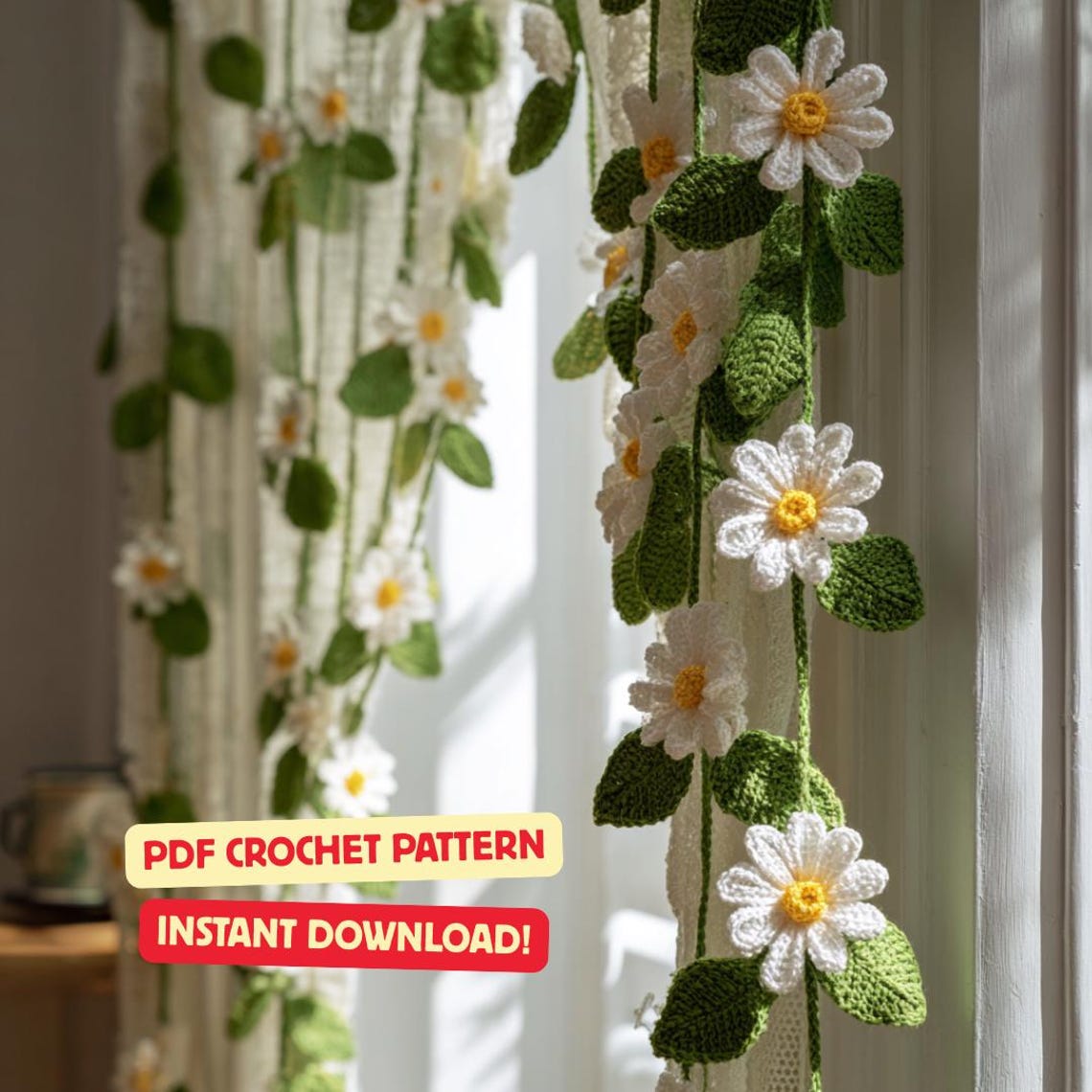 Daisy Garland Crochet Pattern | Boho Flower Curtain (PDF Pattern)