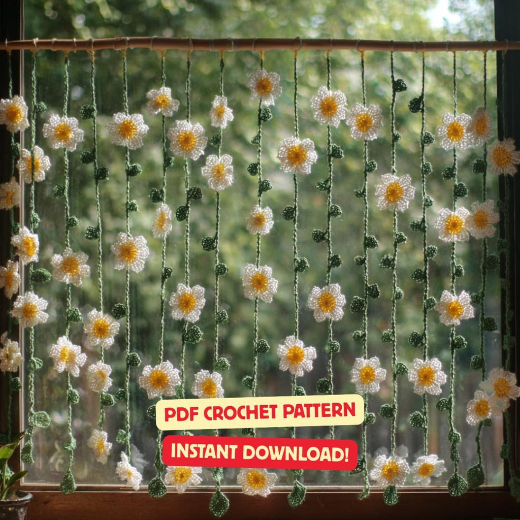 Daisy Garland Crochet Pattern | Boho Flower Curtain (PDF Pattern)