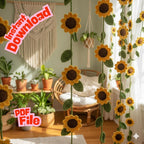 Sunflower Crochet Curtain Pattern Boho Floral Garland (PDF Pattern)