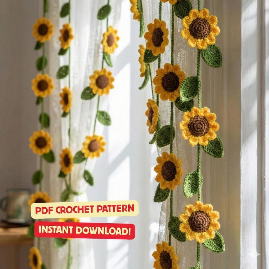 Sunflower Crochet Curtain Pattern Boho Floral Garland (PDF Pattern)
