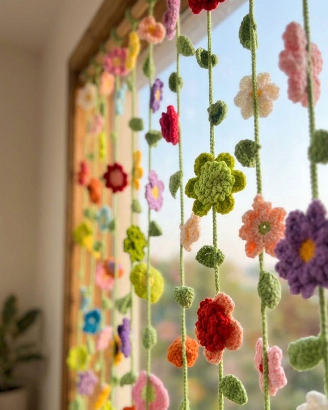 Crochet Flower Curtain Pattern, Boho Floral Window Panel, Wall Hanging (PDF Download)