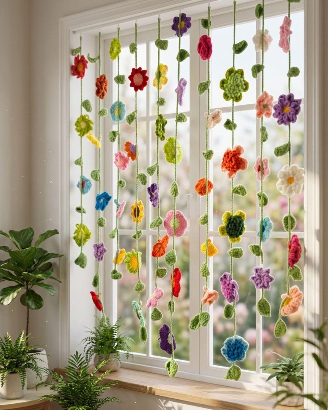 Crochet Flower Curtain Pattern, Boho Floral Window Panel, Wall Hanging (PDF Download)