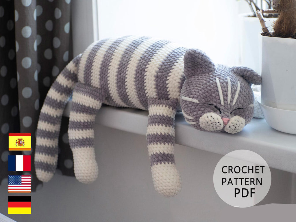 Sleeping Cat Crochet Pattern Plush Kitty PDF Download