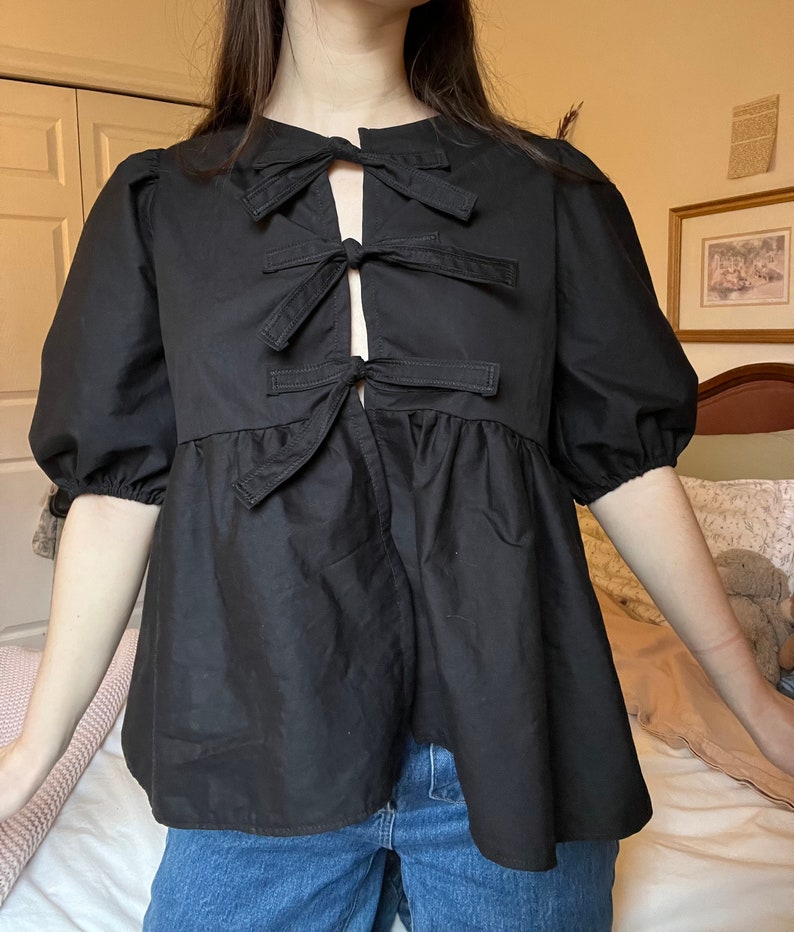Puffed Sleeve Peplum Top Sewing Pattern: Front Tie Blouse (XS-XXL) (Digital Download)